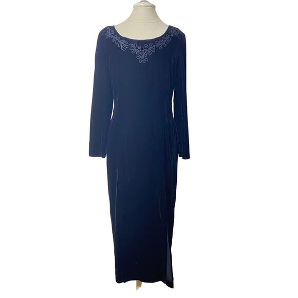 Maggy London Vintage Black Velvet Maxi Dress Size 14 Whimsygoth Witchy - Picture 1 of 7